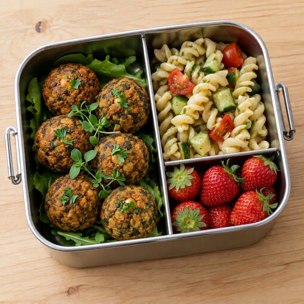 Vegobollar av linser och kikärtor med pasta