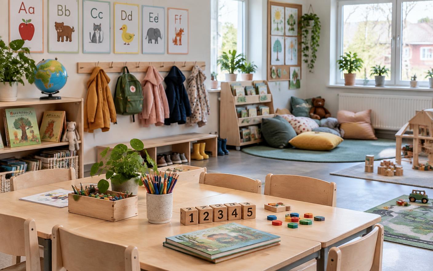 Ett ljust svenskt klassrum för sexåringar i den nya tioåriga grundskolan