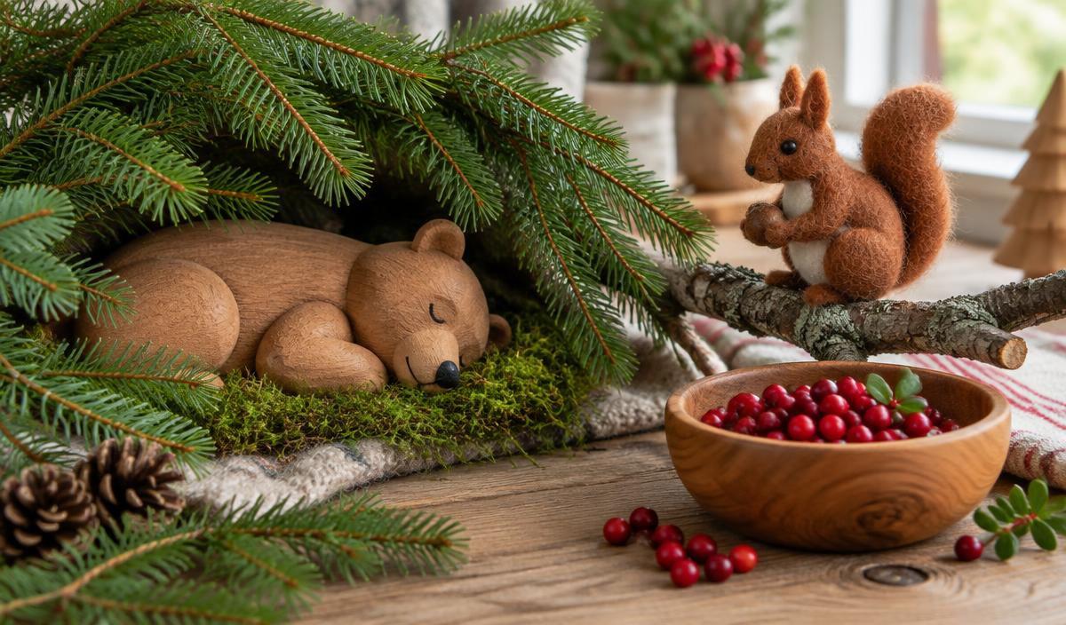 Sleeping bear and squirrel toys for Björnen sover and Ekorr’n satt i granen